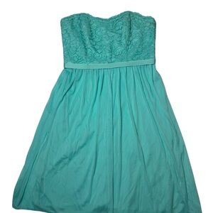 David’s Bridal Strapless Lace & Chiffon Dress | Size‎ 6 | Teal Aqua Blue